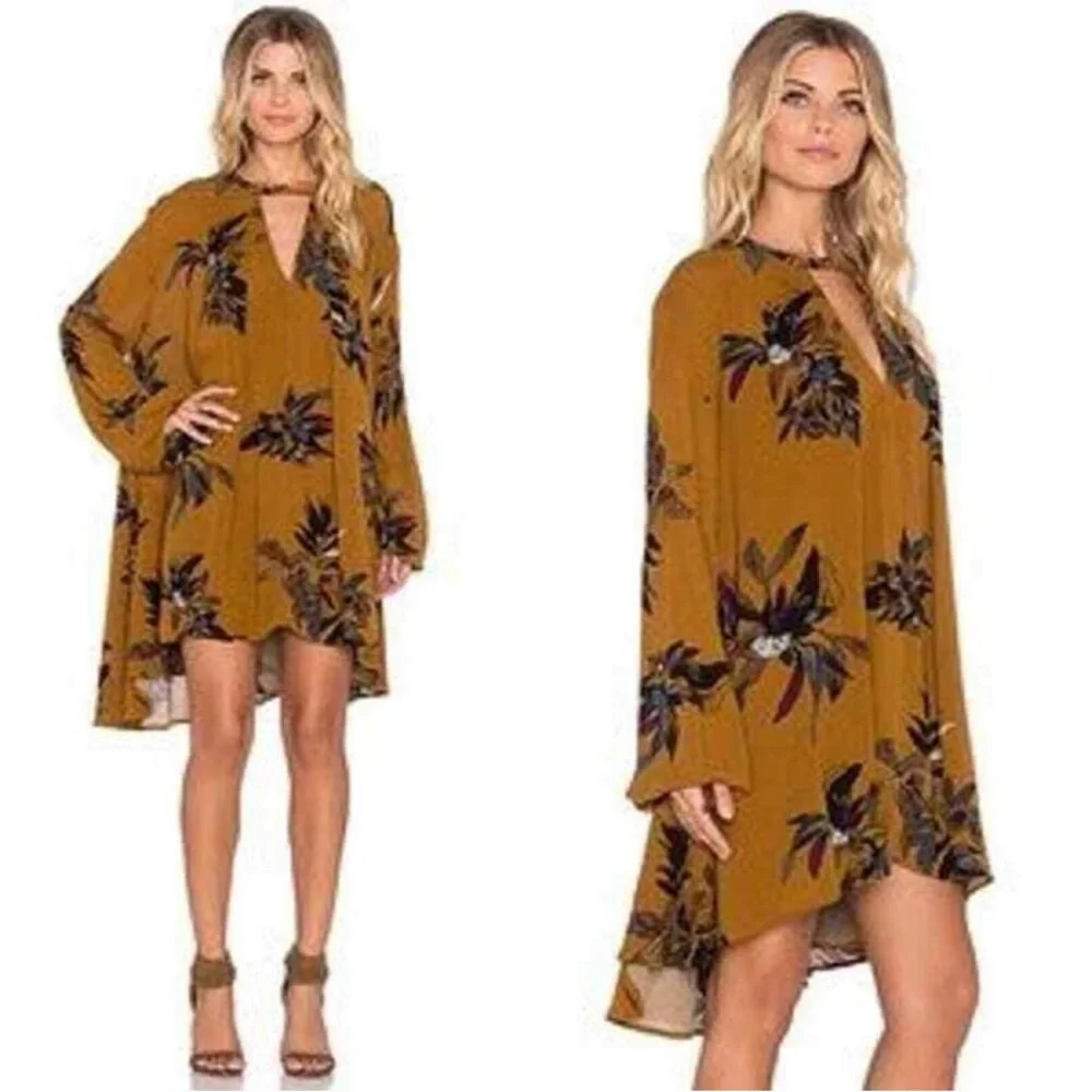 Free People Mustard Floral Long Sleeve Dress - Picture 1 of 4